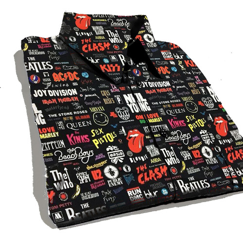 Camisa Social Plus Size Estampa Digital - Rock