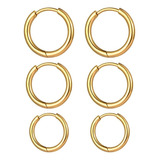 Paquete 3 Pares Aretes Arracadas Aro Acero Inoxidable Oro 10