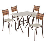 Jogo Mesa Jantar Cozinha Retangular 4 Cadeiras Ferro Resistente C/ Assento Cor Marrom Ps Móveis