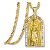 Collar Virgen Acero Inoxidable Color Oro Hip Hop Para Hombre