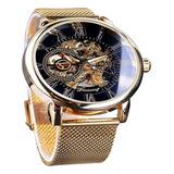 Reloj Mecánico Esqueleto Dorado Original Forsining