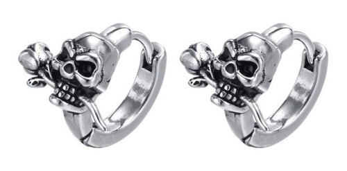 Aros Punk Calavera Y Rosa Hombre Mujer Earing 