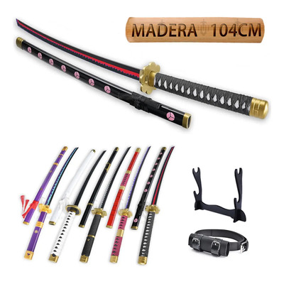 LUDEDE Shusui 104cm Katana De Madera - Roronoa Zoro One Piece Anime Katana Con Cinturón y Soporte - Espada Perfecta Para Cosplay, Colección | Envío gratis