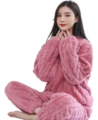 Pijama Conjunto Invierno Mujer Peludo Suave Trenzado