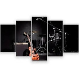 Quadros Decorativo Guitarra E Bateria Top  Mosaico 5 Peças