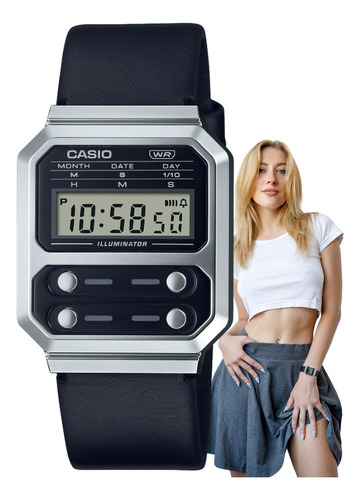 Relógio Feminino Casio Digital Casual Preto A100wel-1adf