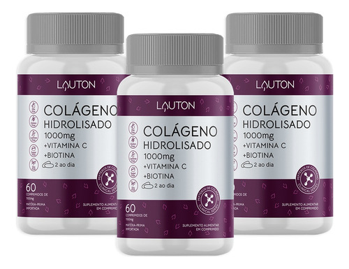 Colágeno Hidrolisado 1000mg 60 Comprimidos Lauton - 3 Unid.