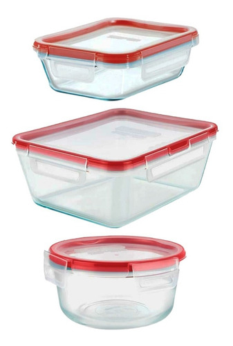 Set X3 Herméticos Contenedores Vidrio Fresh Lock Pyrex