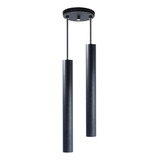 Iluminar Ambiente Pendente Tubo Duplo Alumínio Preto 30 Cm Moderno + Led