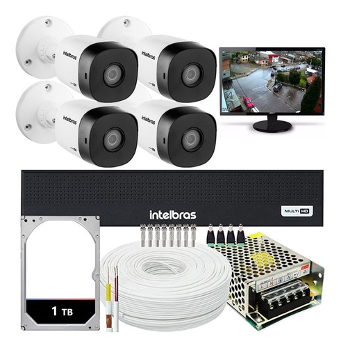 Kit Intelbras 4 Câmeras Segurança Dvr 4ch Hd 1 Tb Monitor 15