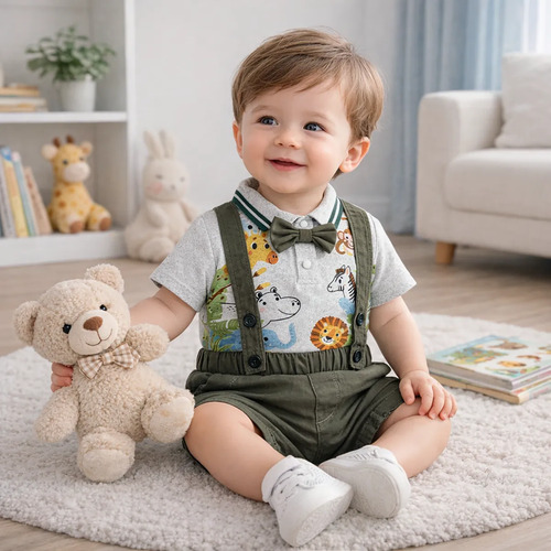 2pcs Conjunto De Algodón Con Estampado Animal Para Bebé