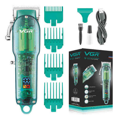 Vgr V-660 Clipper Cortadora Cabello Profesional Recargable Color Verde