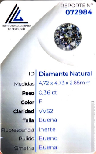 Diamante Natural Certificado 0.36ct 