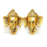  Máscara De Ganesha De Parede Em Metal Dourado A ( O Par )