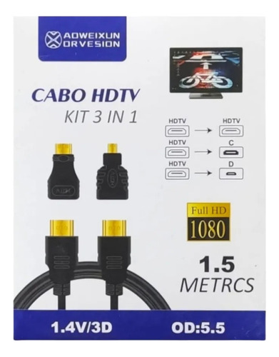 Cable Hdtv Kit 3 En 1/mini Hd Y Micro Hd 1.5metros 1tb Max