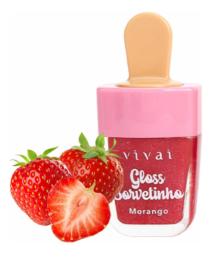 Lip Gloss Labial Glitter Infantil Sorvetinho Morango Vivai