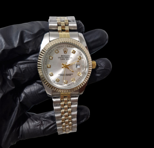 Reloj Rolex Oyster Perpetual Date Plateado Con Dorado Clon 