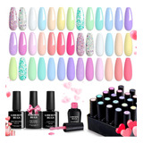 Kit De 23 Esmaltes De Uñas De Gel Pastel, 20 Colores Suave.