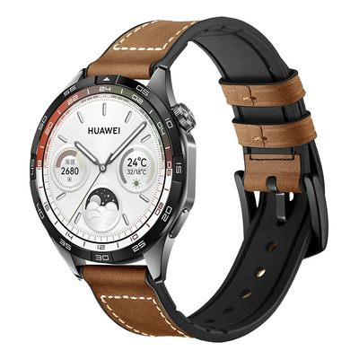 Correa 22mm Para Huawei Watch Gt6 Gt5 Gt4 4 3 Pro Cuero Silicona Color Marrón Oscuro 2.2 Cm