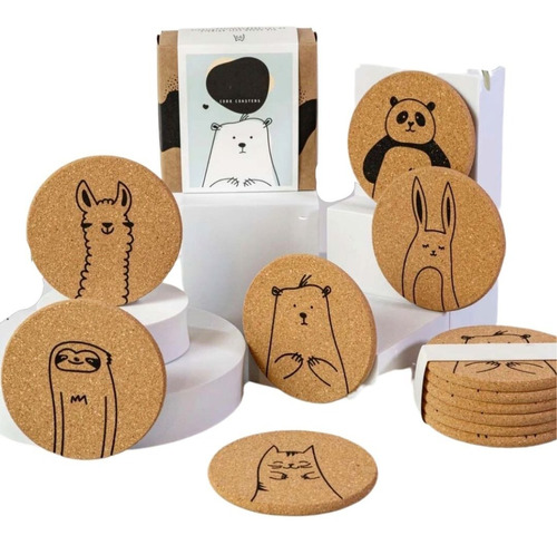 Portavasos De Corcho Animal Cute Set X6 Unidades