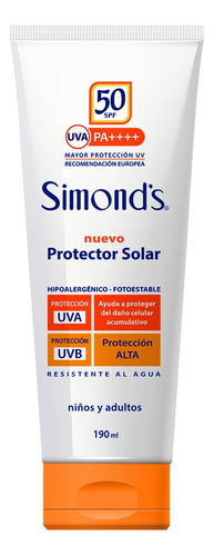 Protector Solar Crema Fps50 Hipoalergénico | Simond's 190ml