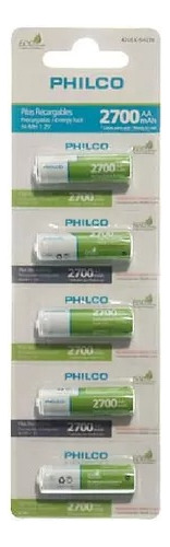 Pilas Recargables Philco Aa 2700 Mah Pack 5 Baterias, 1,2v