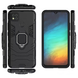 Carcasa Para Xiaomi Redmi 9c Negra Antigolpe Anillo Metal