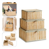 Pack 3 Cajas Organizadoras Bambu Madera Closet Baño Ropa
