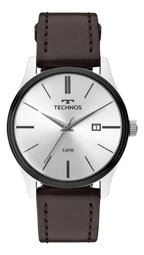 Relógio Masculino Prata Technos Pulseira Couro 2115mpp/1k