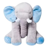 Almofada Elefante Pelucia 60 Cm Cinza Com Azul Super Macio