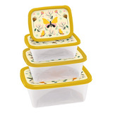 Kit 4 Potes Plástico Decorados Alimento Freezer Microondas Cor Amarelo