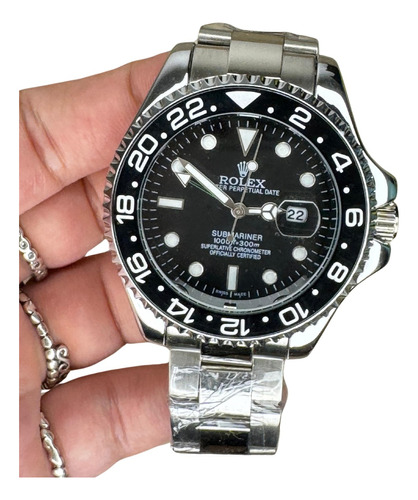 Relogio Rolex Subyacht Prata Com Preto Bisel Preto