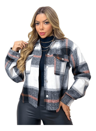 Jaqueta Casaco Xadrez Flanelado Feminino Inverno Crooped Top