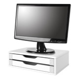 Suporte P/ Monitor Base De Mesa Em Mdf 2 Gavetas Branco