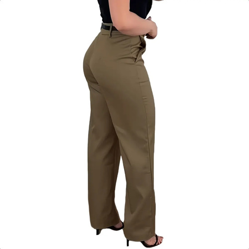 Pantalones Caqui Modernos De Cintura Ancha Para Mujer | MercadoLibre