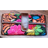 Lote 6 Carteras/monederos/bolsas De Piel Bordadas De Chiapas