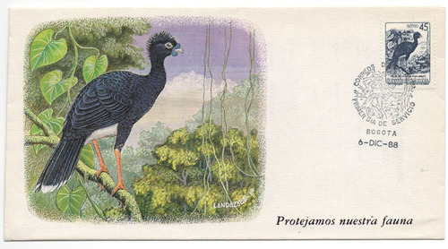 Paujil Sobre Primer Día 1988 Fauna Colombiana Aves