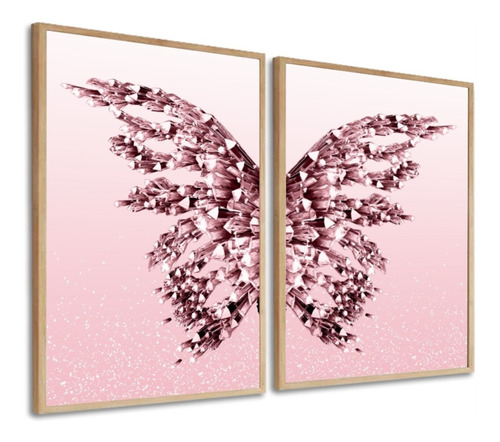 Quadros Decorativos Moderno Borboleta Asas Rosa Com Moldura