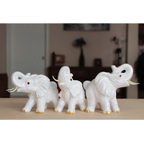 Elefantes De Cerámica Esmaltada, 3 Pz Figura Decorativa 
