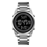 Reloj Hombre Digital Led Silver Luminoso Acero 30m 