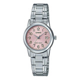 Reloj Mujer Casio Ltp-v002d-4b Análogo / Color De La Correa Plateado Color Del Bisel Plateado Color Del Fondo Rosa