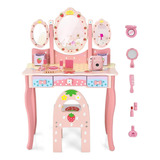 Honey Joy Vanity Juego De Tocador Y Silla De Madera De