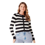 Cardigan Hering Feminino Manga Longa K4vm - Preto/off White