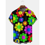 Camisa Hawaiana Unisex Con Flores Coloridas, Camisa De Playa
