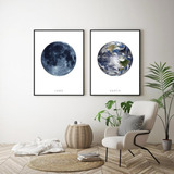Vinilo Decorativo Set X 2 Cuadros Luna Y Planeta