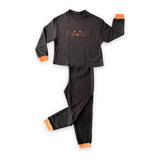 Pijama Para Dama Polar Negro Con Naranja Bordado Calientita