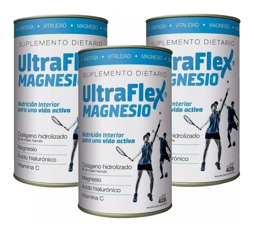 Ultraflex Magnesio Colágeno Hidrolizado 420 Grs. Combo X 3