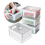 Kit 4 Organizador De Alimentos Dgm Geladeira 1,36l Cesto Lavagem