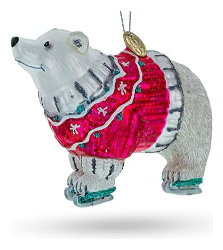 Oso Polar En Sueter Rojo Adorno De Navidad De Cristal