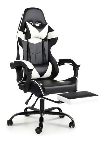 Silla Gamer Ergonómica Reclinable Respaldo Alto Y Reposa Pie Color Blanco